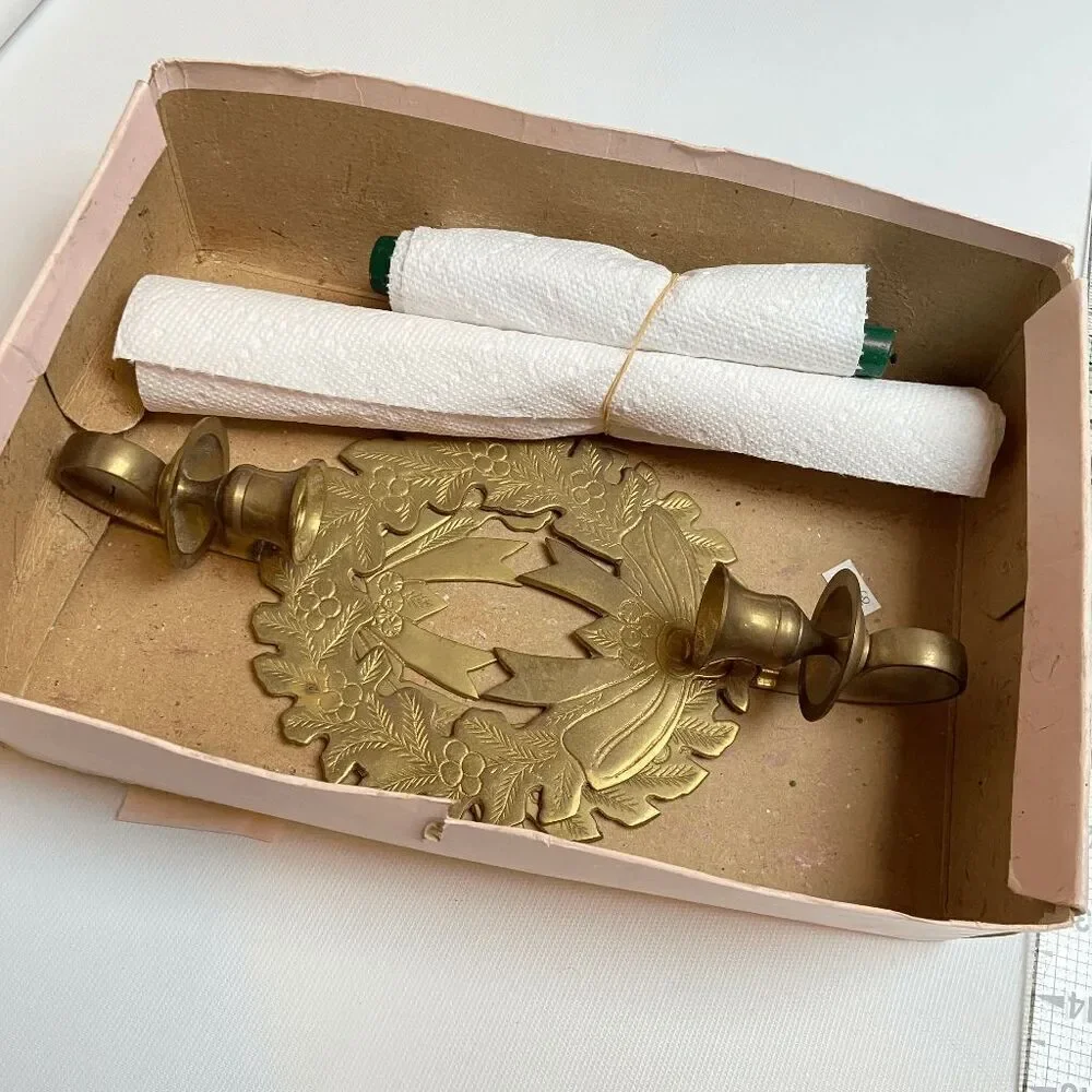 VTG Brass Wreath Wall Candle Holders Hosley Holiday Christmas Decor